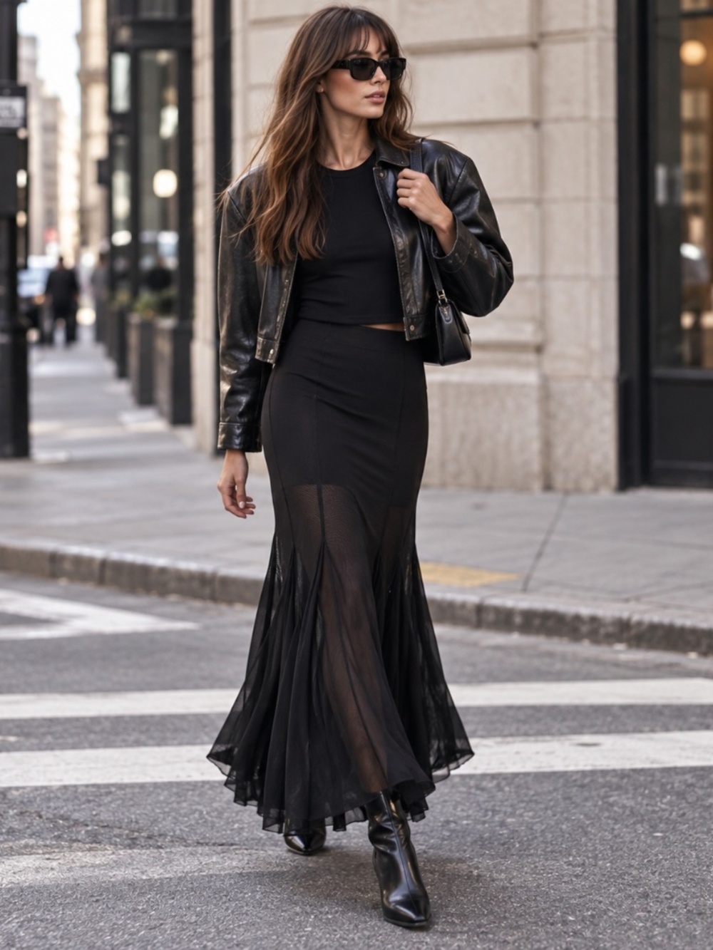 Commence Black Mesh Maxi Skirt – Sheer Flowy Floor-Length Skirt